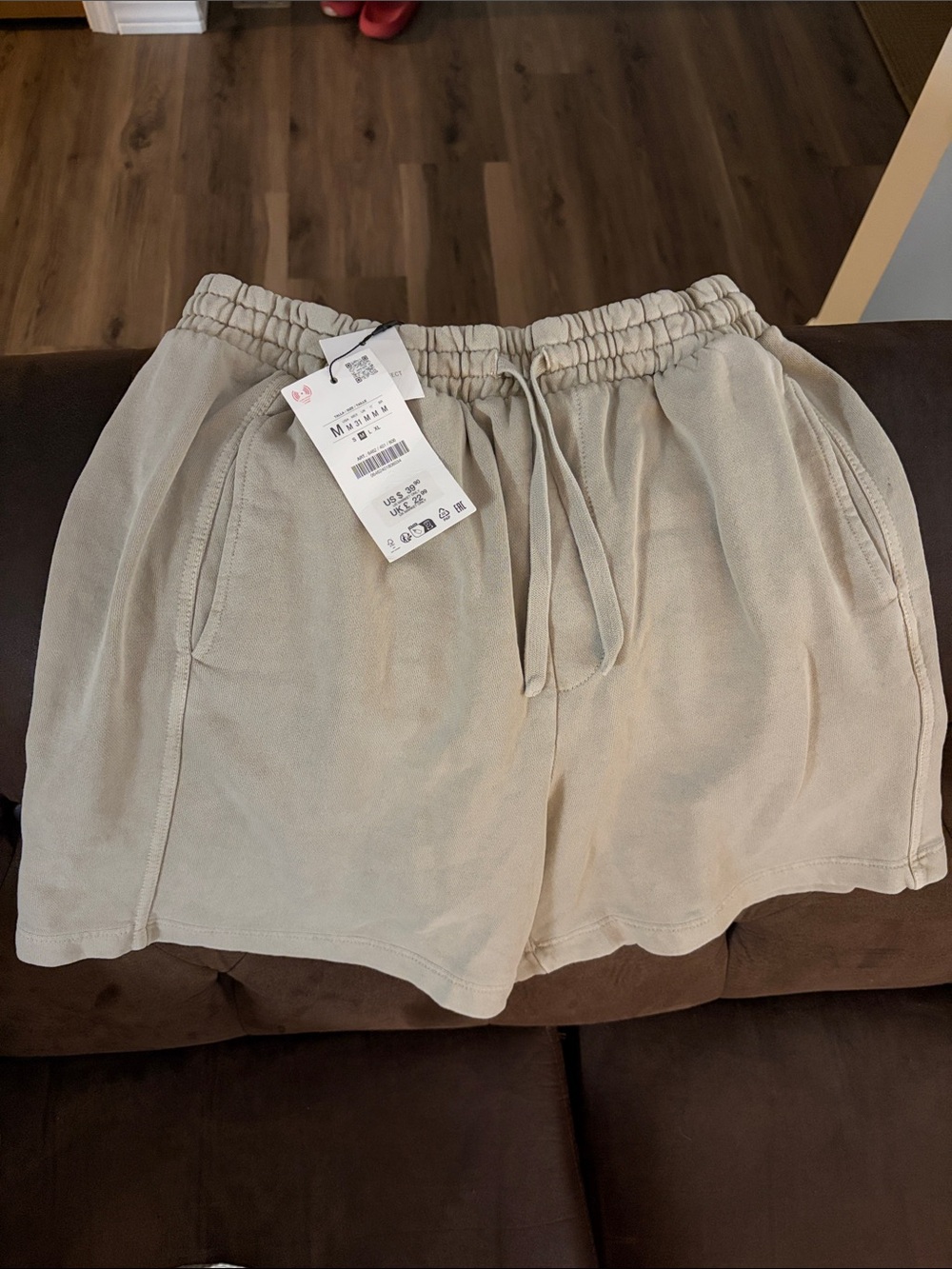 Zara Light Beige Elastic-Waist Athletic Shorts